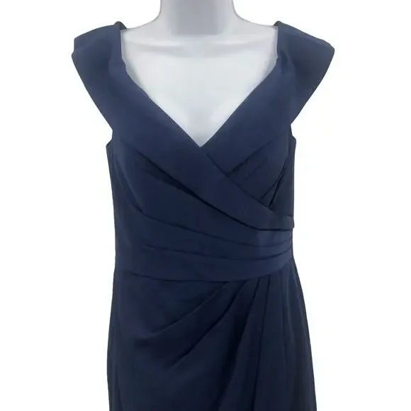 La Femme 25206 Wrap V-Neck Side Slit Maxi Dress Sleeveless Navy Blue Size 4